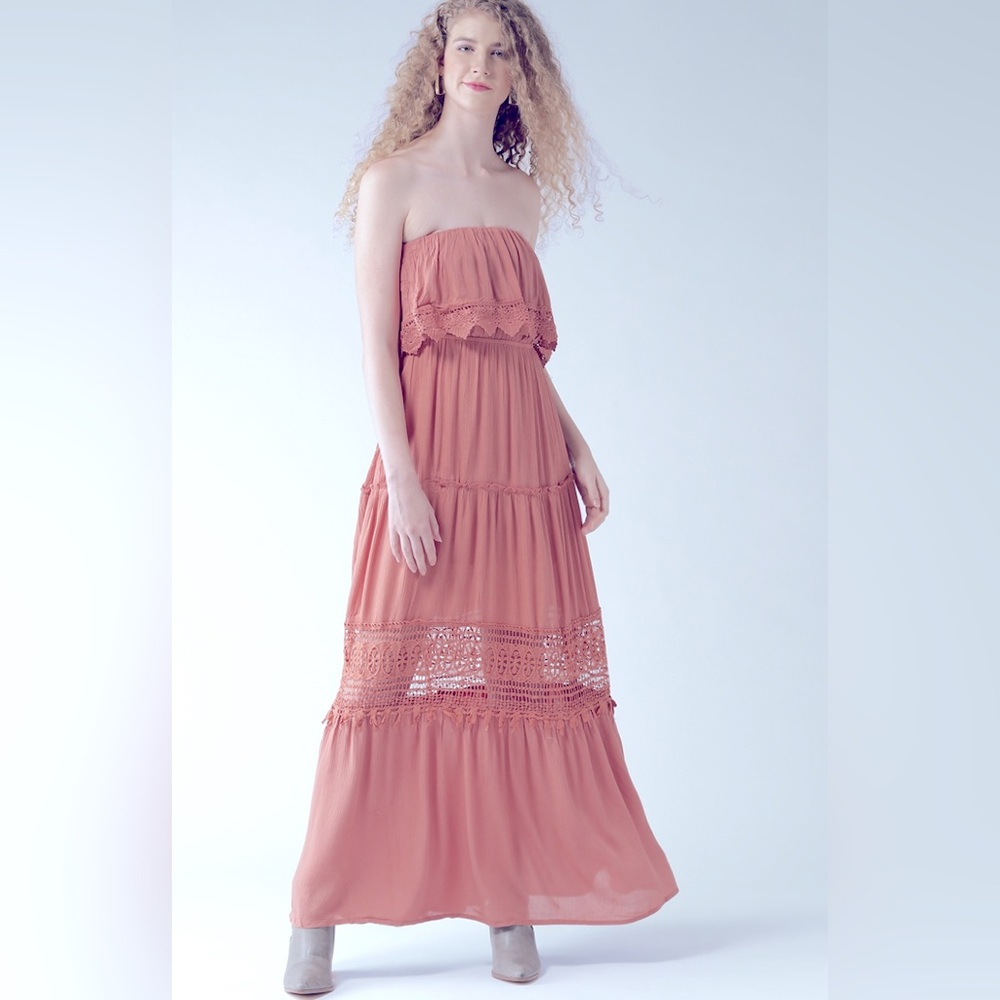 Forever 21 pink solid layered tube maxi dress size small